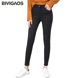 BIVIGAOS Women's Autumn New Zipper Button Pencil Pants Korean Black Leggings Ladies Elastic Skinny Slim Trousers Women