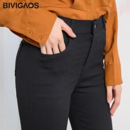 BIVIGAOS Women's Autumn New Zipper Button Pencil Pants Korean Black Leggings Ladies Elastic Skinny Slim Trousers Women