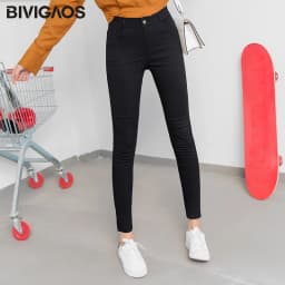 BIVIGAOS Women's Autumn New Zipper Button Pencil Pants Korean Black Leggings Ladies Elastic Skinny Slim Trousers Women