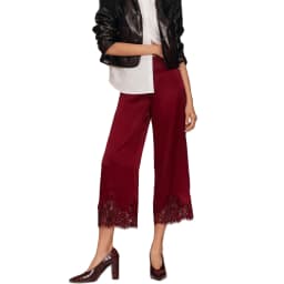 Satin Silk Lace Trim Pants Women y2k Coquette Wide Leg Elastic Waist Loose Slip Bottoms Casual Patchwork Loungewear Trousers