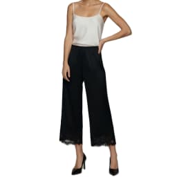 Satin Silk Lace Trim Pants Women y2k Coquette Wide Leg Elastic Waist Loose Slip Bottoms Casual Patchwork Loungewear Trousers