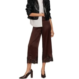 Satin Silk Lace Trim Pants Women y2k Coquette Wide Leg Elastic Waist Loose Slip Bottoms Casual Patchwork Loungewear Trousers