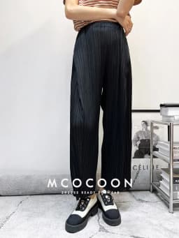 Miyake Pleated Waist Button Straight Pants Women New Korean Style Loose Casual Elegant Elastic Waist Trousers