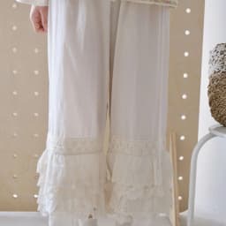 Sweet Girls Large Size Vintage Lace Ruffle Wide Leg Pants for Women - Boho Floral Embroidery Tiered Hem Trousers Comfortable
