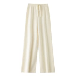 Women's Trousers 100% Merino Wool Pants Autumn Winter Sweater Wide Leg Pants Tying Elastic Casual Basic Soft Warm Knit Trousers
