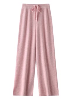 Women's Trousers 100% Merino Wool Pants Autumn Winter Sweater Wide Leg Pants Tying Elastic Casual Basic Soft Warm Knit Trousers