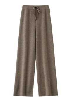 Women's Trousers 100% Merino Wool Pants Autumn Winter Sweater Wide Leg Pants Tying Elastic Casual Basic Soft Warm Knit Trousers
