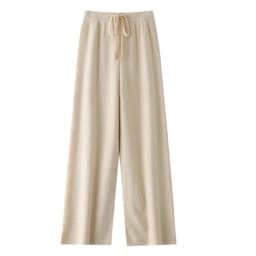 Women's Trousers 100% Merino Wool Pants Autumn Winter Sweater Wide Leg Pants Tying Elastic Casual Basic Soft Warm Knit Trousers