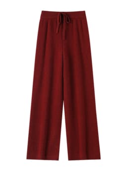 Women's Trousers 100% Merino Wool Pants Autumn Winter Sweater Wide Leg Pants Tying Elastic Casual Basic Soft Warm Knit Trousers
