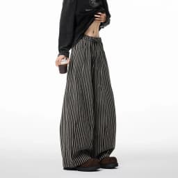 Women's Black Gothic Striped Long Pants Baggy Sweatpants Harajuku Y2k Emo Vintage Oversize Trousers Japanese 2000s Style Clothes