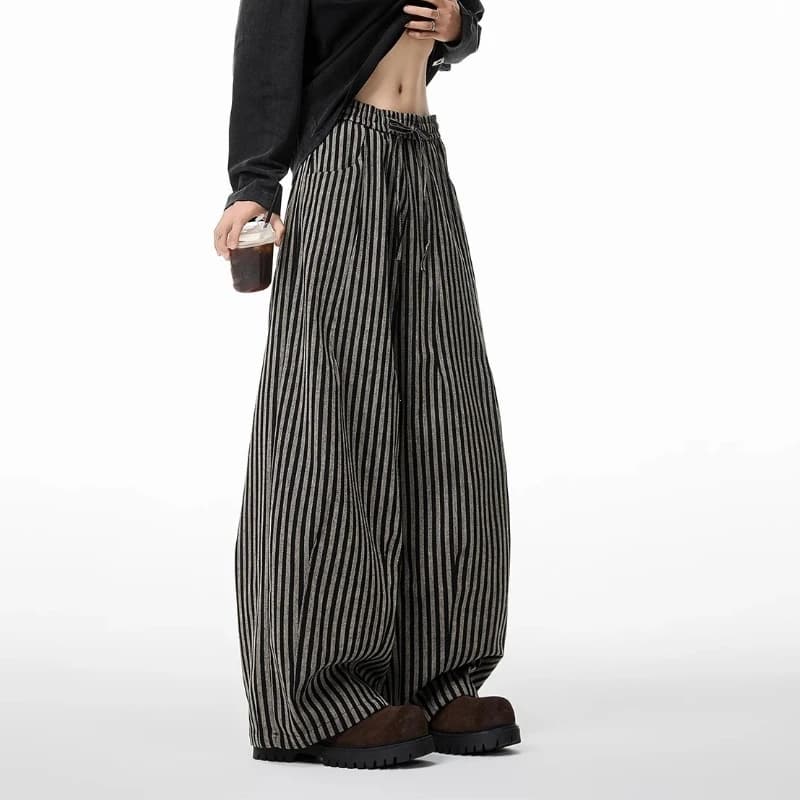 Women's Black Gothic Striped Long Pants Baggy Sweatpants Harajuku Y2k Emo Vintage Oversize Trousers Japanese 2000s Style Clothes