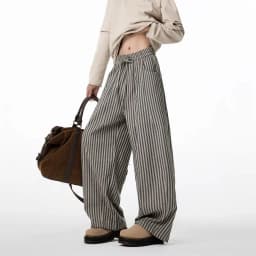 Women's Black Gothic Striped Long Pants Baggy Sweatpants Harajuku Y2k Emo Vintage Oversize Trousers Japanese 2000s Style Clothes