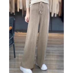 Women Pants Full Length Elastic Waist Knitted Pant Haigh Waist Wide Leg Autumn Winter Warm Stretch Trousers Casual Korean Pants