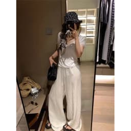 Elegant White Wide Leg Pants Women Fashion Streetwear Linen Black Baggy Pants Summer Korean High Waist Casual Straight Trousers