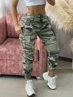 Camouflage Print Drawstring Pocket Design Cargo Pants Women High Waist Cargo Slim Pencil Pants Harem Jogger Trousers Sweatpants