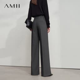 AMII 2026 Autumn Wide Leg Pants Minimalism Solid Elegant Office Lady Slim Long Pants Casual Loose Business Trousers 12543034
