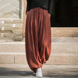 Johnature Women Vintage Ramie Cotton Long Pants Elastic Waist Solid Color Trousers 2025 Autumn New Belt Loose Bloomers Pants