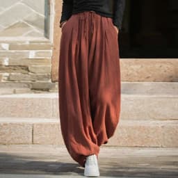 Johnature Women Vintage Ramie Cotton Long Pants Elastic Waist Solid Color Trousers 2025 Autumn New Belt Loose Bloomers Pants