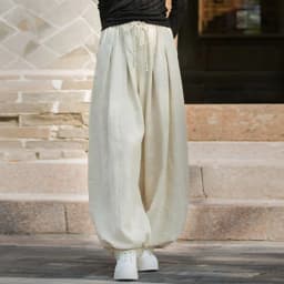 Johnature Women Vintage Ramie Cotton Long Pants Elastic Waist Solid Color Trousers 2025 Autumn New Belt Loose Bloomers Pants