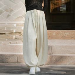 Johnature Women Vintage Ramie Cotton Long Pants Elastic Waist Solid Color Trousers 2025 Autumn New Belt Loose Bloomers Pants