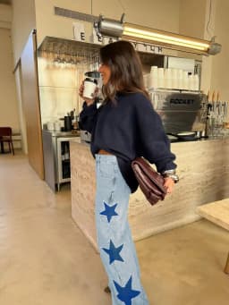 2026 New Fashion Printed Zipper Wide Leg Pants Women Spring Casual Loose Five-pointed Star Denim Trousers For Women