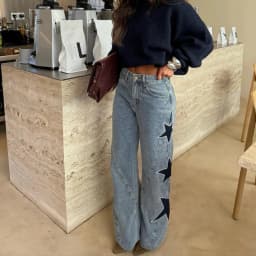 2026 New Fashion Printed Zipper Wide Leg Pants Women Spring Casual Loose Five-pointed Star Denim Trousers For Women