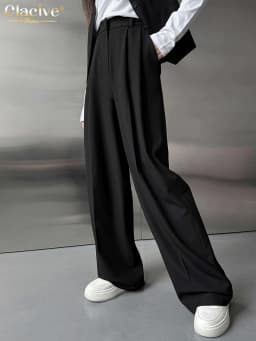 Clacive Fashion Loose Gray Office Women Pants Casual High Waist Wide Pants Elegant Classic Full Length Trousers Female Clothing