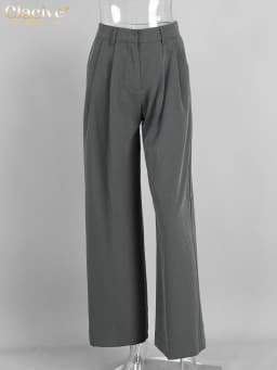 Clacive Fashion Loose Gray Office Women Pants Casual High Waist Wide Pants Elegant Classic Full Length Trousers Female Clothing
