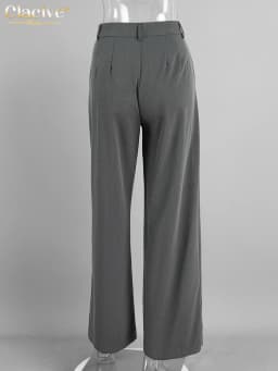 Clacive Fashion Loose Gray Office Women Pants Casual High Waist Wide Pants Elegant Classic Full Length Trousers Female Clothing