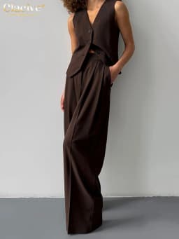 Clacive Fashion Loose Gray Office Women Pants Casual High Waist Wide Pants Elegant Classic Full Length Trousers Female Clothing