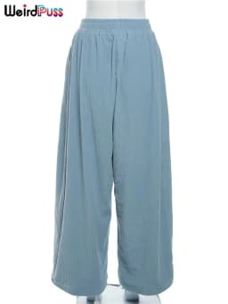 Weird Puss Y2K Casual Wide-Leg Pants Women Autumn Loose Simple Basic Pocket High Waist Trousers Corduroy Streetwear Long Bottoms