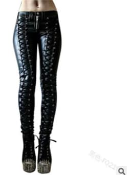 Street Gothic Straps PU Leather Pants Harajuku Vintage Solid Color Mid-waist Casual Pencil Trousers Tide 2022 Autumn Winter New