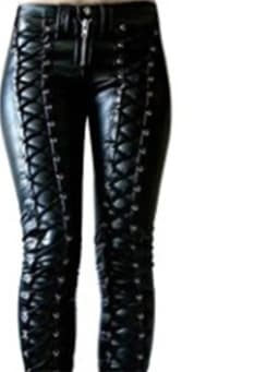Street Gothic Straps PU Leather Pants Harajuku Vintage Solid Color Mid-waist Casual Pencil Trousers Tide 2022 Autumn Winter New