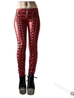 Street Gothic Straps PU Leather Pants Harajuku Vintage Solid Color Mid-waist Casual Pencil Trousers Tide 2022 Autumn Winter New