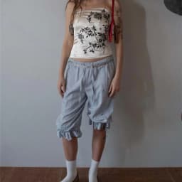 Y2K Capri Pants Drawstring High Waist Calf-Length Ruffles Lantern Trousers Women Loose Fit Bloomers Cropped Pant Vintage Cottage
