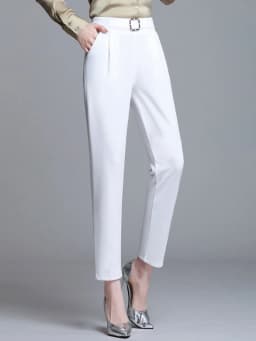 High Waist White Slim Fit Pants Women's New Style Harlan Trousers Casual Fashionable Versatile Workwear Nine Points Length