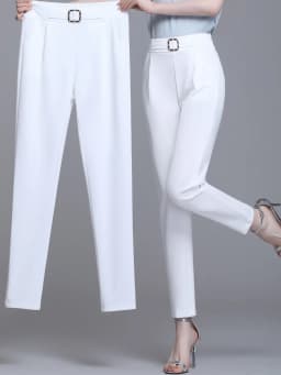 High Waist White Slim Fit Pants Women's New Style Harlan Trousers Casual Fashionable Versatile Workwear Nine Points Length