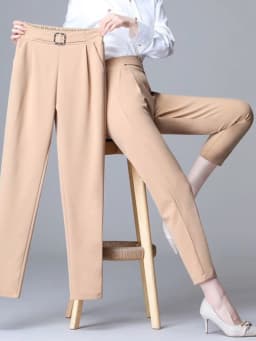 High Waist White Slim Fit Pants Women's New Style Harlan Trousers Casual Fashionable Versatile Workwear Nine Points Length