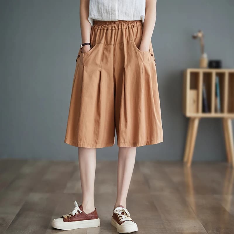 High Waist Wide Leg Five-Quarter Length Casual Pants Women's Summer Thin Sle orts Versatile Straight Cut Trousers