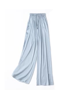SuyaDream, Wide Leg Pants For Woman, 93%Silk 7%Spandex, Elastic Waist, 2025 Spring Summer Solid Long Trousers, Pink, Blue
