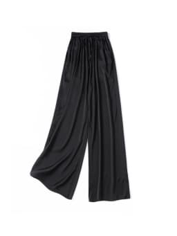 SuyaDream, Wide Leg Pants For Woman, 93%Silk 7%Spandex, Elastic Waist, 2025 Spring Summer Solid Long Trousers, Pink, Blue