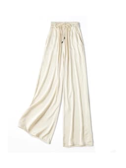 SuyaDream, Wide Leg Pants For Woman, 93%Silk 7%Spandex, Elastic Waist, 2025 Spring Summer Solid Long Trousers, Pink, Blue