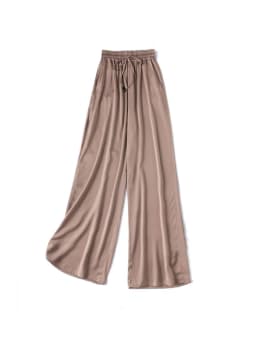 SuyaDream, Wide Leg Pants For Woman, 93%Silk 7%Spandex, Elastic Waist, 2025 Spring Summer Solid Long Trousers, Pink, Blue