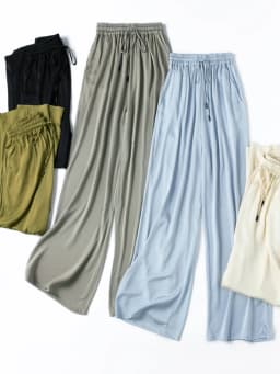 SuyaDream, Wide Leg Pants For Woman, 93%Silk 7%Spandex, Elastic Waist, 2025 Spring Summer Solid Long Trousers, Pink, Blue