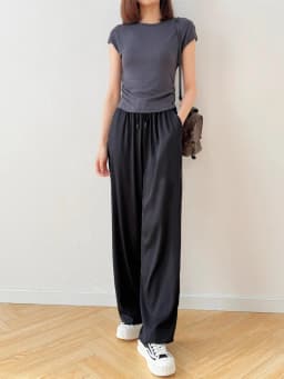 SuyaDream, Wide Leg Pants For Woman, 93%Silk 7%Spandex, Elastic Waist, 2025 Spring Summer Solid Long Trousers, Pink, Blue