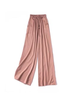 SuyaDream, Wide Leg Pants For Woman, 93%Silk 7%Spandex, Elastic Waist, 2025 Spring Summer Solid Long Trousers, Pink, Blue