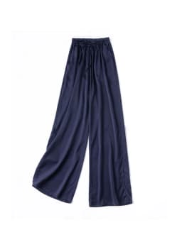 SuyaDream, Wide Leg Pants For Woman, 93%Silk 7%Spandex, Elastic Waist, 2025 Spring Summer Solid Long Trousers, Pink, Blue