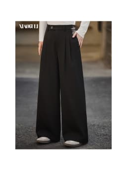 XIAOGULI 2026 Autumn Black Casual Pants Women High Waist Wide Leg Trousers Loose Fit Office Daily Wear Regular Petite 2 Types