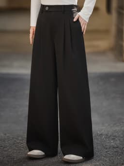 XIAOGULI 2026 Autumn Black Casual Pants Women High Waist Wide Leg Trousers Loose Fit Office Daily Wear Regular Petite 2 Types
