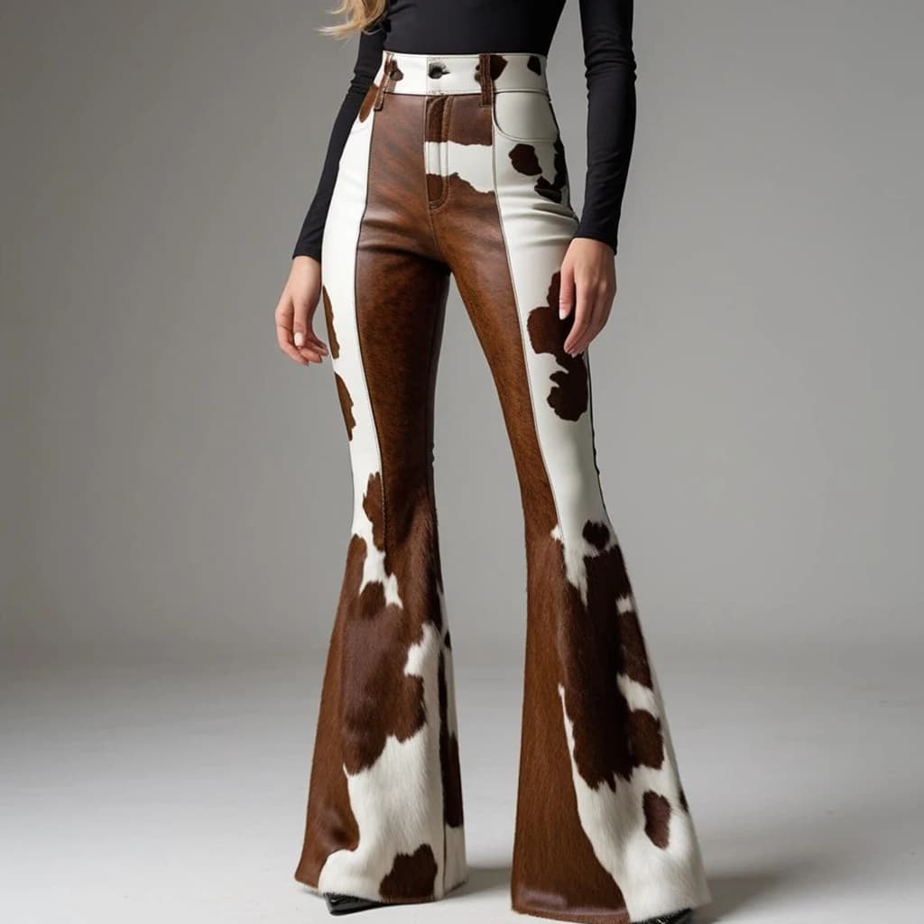 Dairy Cow Printed High Waist Flare Pants for Women Autumn Street Trousers Elastic Waist Comfortable Bodycon Bottoms